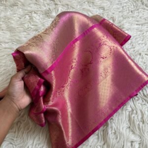 Premium Gold Katan Silk Saree with Rani Pink Border | Kanjivaram Inspired | MRJA Vastrahara