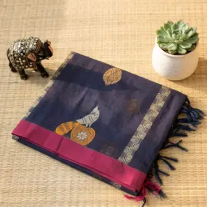 negamam cotton saree dark grey with peacock design MHP01