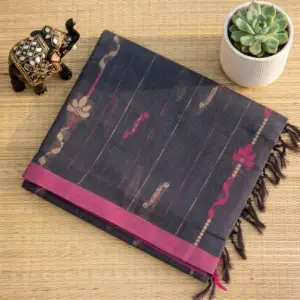 Negamam Cotton Saree Charcoal Grey with Magenta Border MHP15