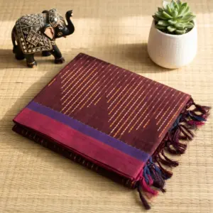 Negamam Cotton Saree Maroon with Magenta Border MHP06