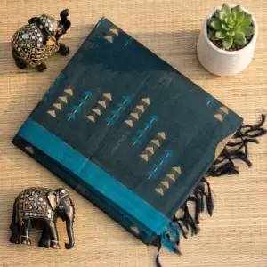 Negamam Cotton Saree Teal Blue with Turquoise Border MHP16