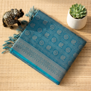 Negamam Cotton Saree Sky Blue with Silver Border MHP20