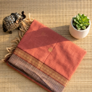 Negamam Cotton Saree Peach with Gold Border MHP07