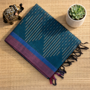 Negamam Cotton Saree Teal Blue with Purple Border MHP05