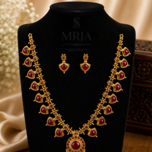 Red Kemp antique necklace set with matching earrings KBJ06 – MRJA Vastrahara