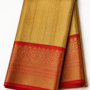 Premium Gold Katan Silk Saree with Red Border | Kanjivaram Inspired | MRJA Vastrahara