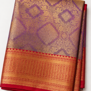 Premium Lavender Katan Silk Saree with Red Border | Kanjivaram Inspired | MRJA Vastrahara