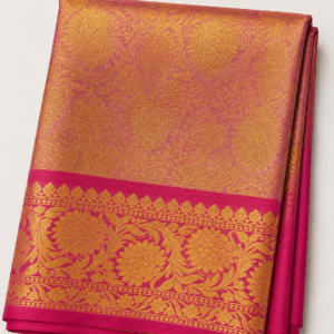 Premium Gold Katan Silk Saree with Rani Pink Border | Kanjivaram Inspired | MRJA Vastrahara