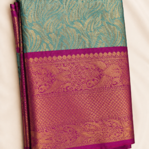 Premium Teal Blue Katan Silk Saree with Magenta Zari Border | Kanjivaram Inspired | MRJA Vastrahara