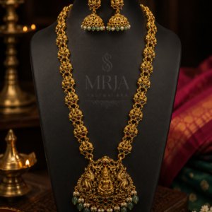 Antique Lakshmi Long Haram Jewellery Set with Jhumka Earrings | KBJ03 | MRJA Vastrahara