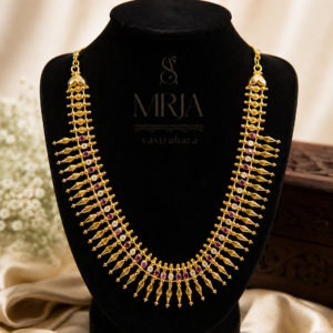 Gold Plated Kemp Stone Fringe Necklace with Ruby Colour Stones PA1716