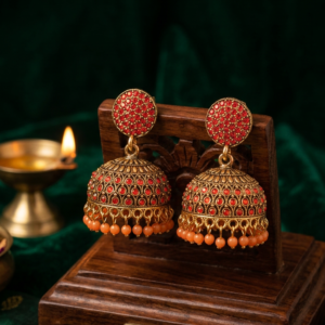 Traditional Orange Stone Jhumka Earrings with Orange Bead Drops BH10 | MRJA Vastrahara