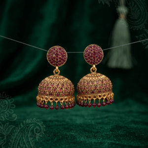 Traditional Maroon Stone Jhumka Earrings with Maroon Bead Drops BH10B | MRJA Vastrahara