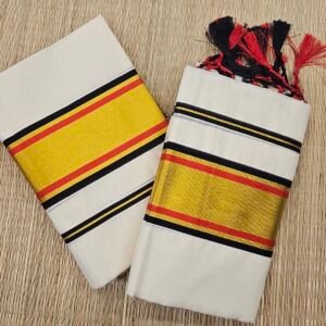 Onam Kerala Set Mundu with Golden Kasavu Red and Black Border – KH03 | MRJA Vastrahara
