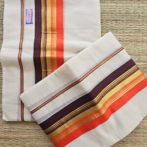 Kerala Onam Set Mundu with Orange Brown and Golden Kasavu Border – KH04B | MRJA Vastrahara