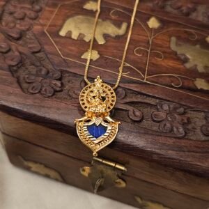 Gold Plated Lakshmi Blue Stone Pendant Chain P367