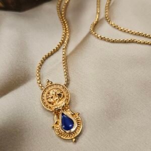 Blue Stone Traditional Gold-Tone Pendant Necklace P373B