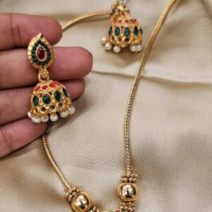 Green Stone Gold-Tone Pendant Necklace Set VN06
