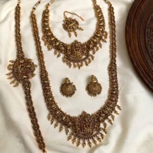 Antique Lakshmi Temple Bridal Necklace and Long Haram Combo Set MNK115
