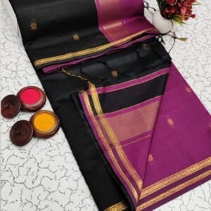 Black and Magenta Maheshwari Cotton Saree ET08a