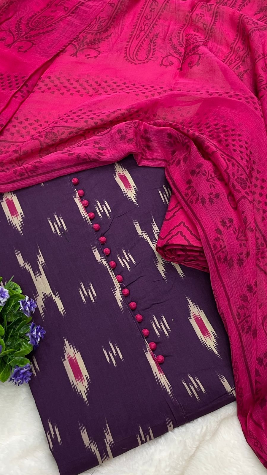 Purple and Pink Cotton Unstitched Churidar Material CM06 Purple and Pink Cotton Unstitched Churidar Material CM06