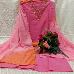 Rose Pink and Orange Poly Silk Unstitched Churidar Material CM11