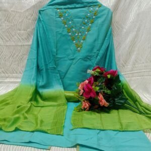 Aqua Blue and Green Poly Silk Unstitched Churidar Material CM10