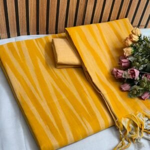 Mustard Yellow Ikat Pure Cotton Unstitched Churidar Material CM18