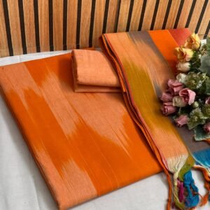 Orange Multicolour Ikat Pure Cotton Unstitched Churidar Material CM22