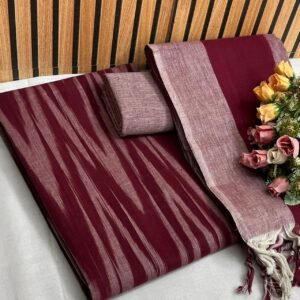 Maroon Striped Ikat Pure Cotton Unstitched Churidar Material CM21