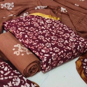 Maroon and Brown Batik Print Cotton Unstitched Churidar Material CM15