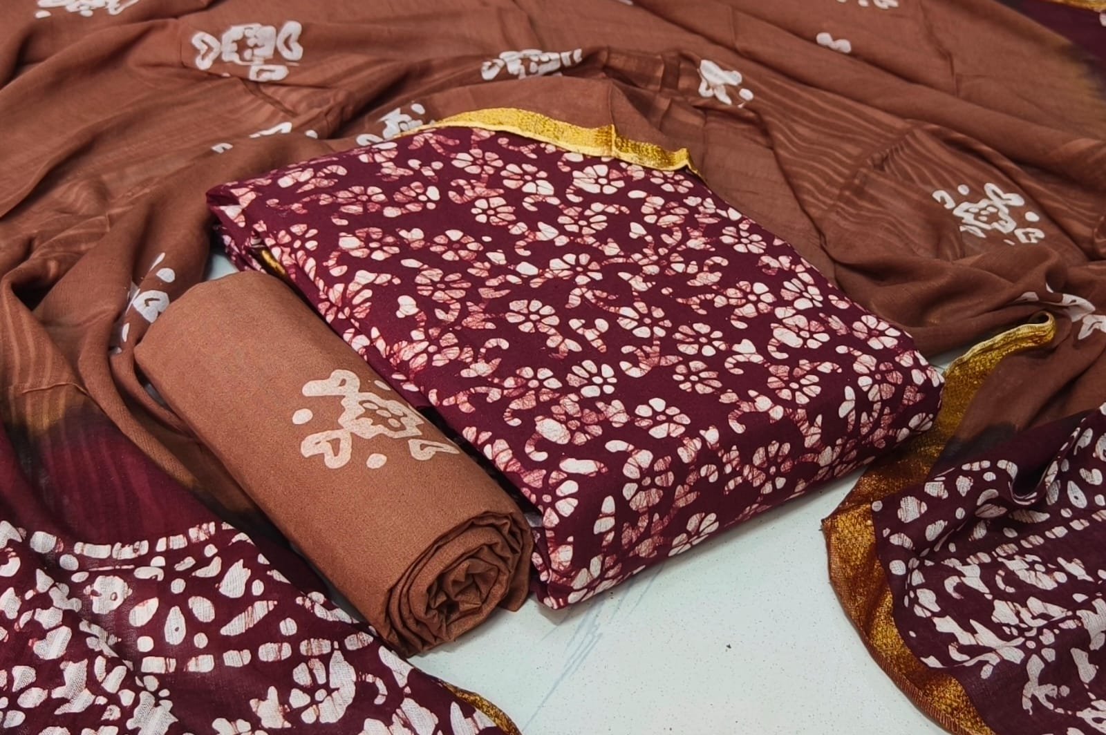img 20250906 wa0442 Maroon and Brown Batik Print Cotton Unstitched Churidar Material CM15