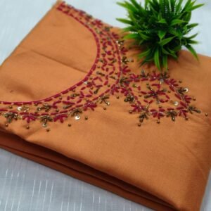 Rust Orange Embroidered Linen Cotton Unstitched Churidar Material CM24