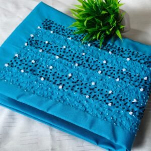 Sky Blue Embroidered Linen Cotton Unstitched Churidar Material CM23