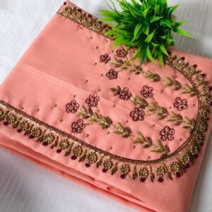 Peach Embellished Linen Cotton Unstitched Churidar Material CM27