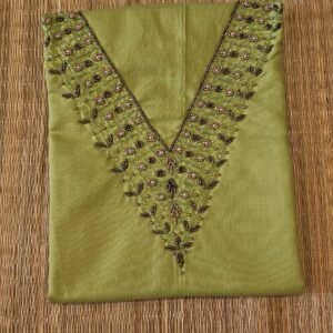 Olive Green Embellished Linen Cotton Unstitched Churidar Material CM29