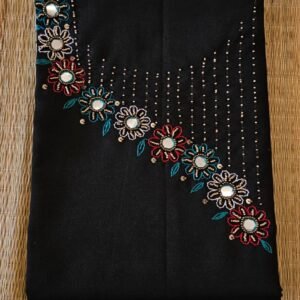 Black Floral Mirror Work Linen Cotton Unstitched Churidar Material CM30