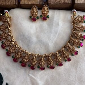 Traditional Lakshmi Motif Gold-Tone Necklace Set KBJ09