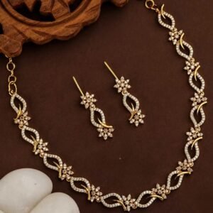Gold Plated American Diamond Floral Necklace Set KBJ10