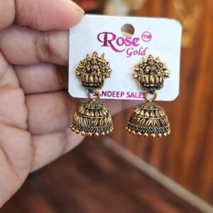 Antique Gold Lakshmi Jhumka Earrings with green stone BH06DA from MRJA Vastrahara