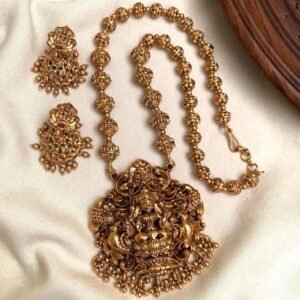 Antique Gold Lakshmi Temple Necklace Set with Earrings MNK44