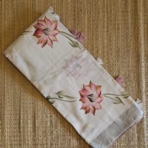 Pure Linen Cotton Lotus Printed Saree MSC10