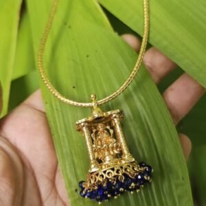 Premium Gold Plated Temple Pendant Necklace with Blue Beads PA2990