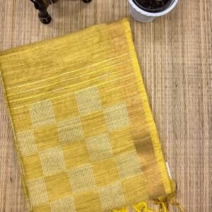 Mustard Yellow Pure Tussar Silk Saree with Golden Border PS20