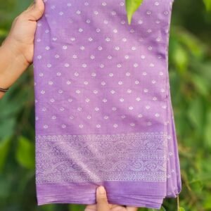 Lavender Purple Vichitra Silk Saree with Traditional Border