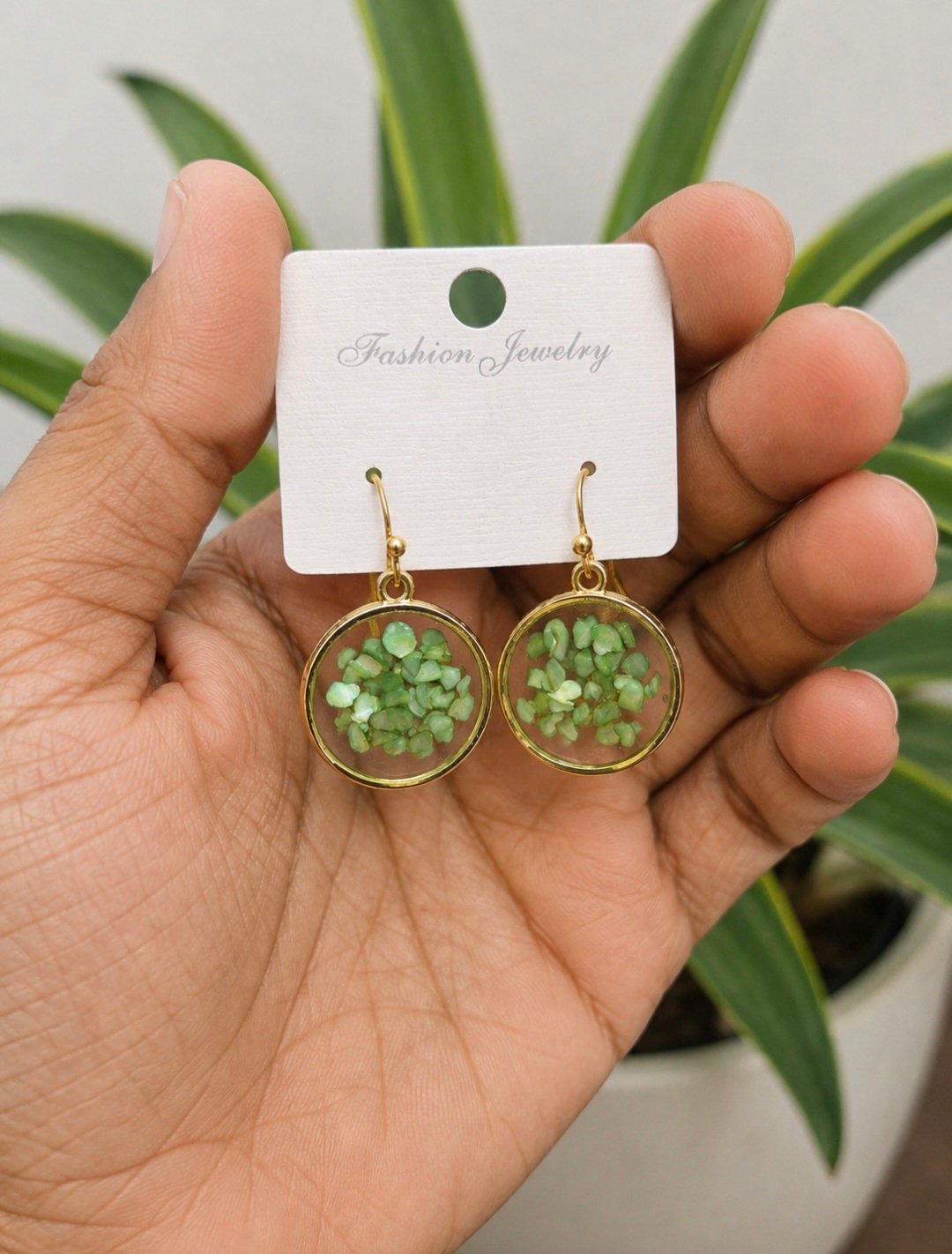screenshot 20260802 221708 chatgpt Green Stone Resin Drop Earrings ST11 | MRJA Vastrahara