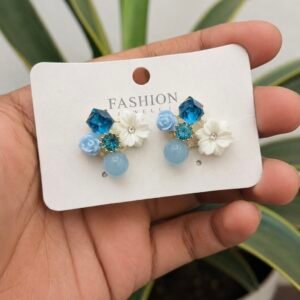Blue and White Floral Crystal Stud Earrings FS27 | MRJA Vastrahara
