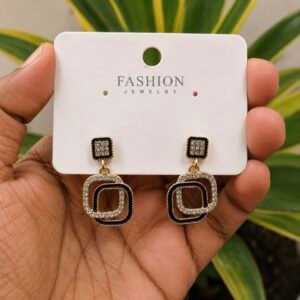 Black and Crystal Geometric Drop Earrings FS29 | MRJA Vastrahara