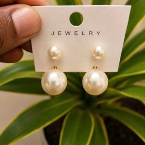 Ivory White Double Pearl Stud Earrings PF22 | MRJA Vastrahara