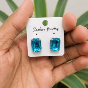 Aqua Blue Emerald Cut Crystal Stud Earrings ST26 | MRJA Vastrahara